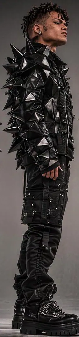 Full-length KUBE 03 in the spike jacket, side view