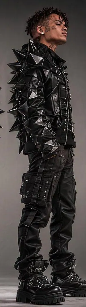 Full-length KUBE 03 in the spike jacket, profile